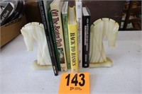 Marble Horse Head Book Ends & Books