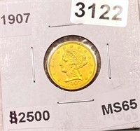 1907 $2.50 Gold Quarter Eagle GEM BU