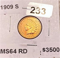 1909-S Indian Head Penny CHOICE BU RED