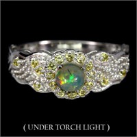 Unheated Fire Opal Sapphire 925 Ring 7.5