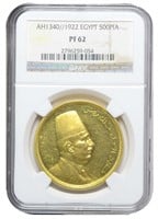 Egypt Gold 500 PT King Fouad 1922 ,NGC PF 62, EI2