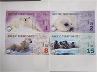 Set 4 PCS,Arctic Territories 1-2-8 -15 Dollars.AR1