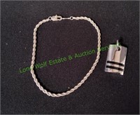 Sterling Silver Pendant & SP Rope Bracelet