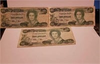Bahamas 1974 VF 1 Dollar x 3 Different Prefixe