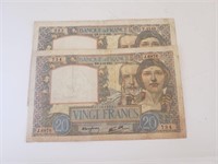 FRANCE Banknote 20 Francs F-VF X 2 1941