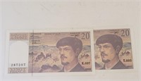 FRANCE Banknote 20 francs XF -aUNC x 2 1992