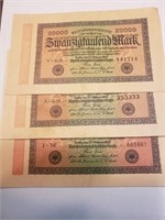 Germany 20,000 DM February 20 , 1923  X 3 aUNC.G3