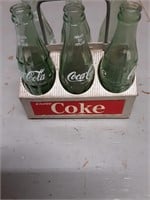 VINTAGE COKE CARRIER AND BOTLES