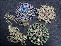 Stunning large Four Rhinestone Brooches Chest