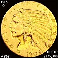 1909-O $5 Gold Half Eagle CHOICE BU