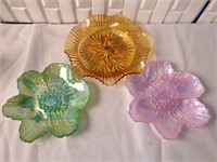 3 Decorative Colored Glass Dishes