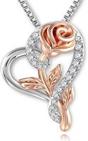 18K White Gold Plated Rose Pendant Necklace