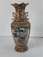 Asian porcelain hand-painted temple vase 23" x 9"