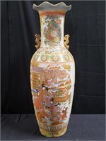 Asian porcelain hand-painted temple vase 36" x 12"