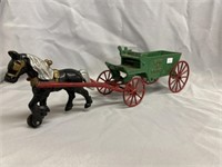 Early Cast Metal Horse and Carriage
