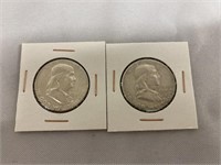 Two Franklin Silver Half Dollars