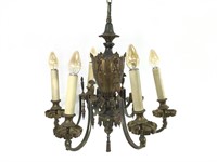 Early 20th C 6 Arm Electric Chandelier