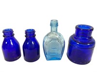 4 Cobalt/blue Glass Apothecary Bottles
