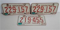 Three 1969 New Brunswick License Plates Incl. 2