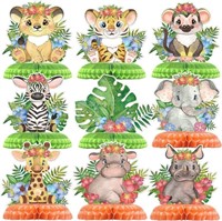 9 Pcs Jungle Safari Animals Honeycomb Centerpieces