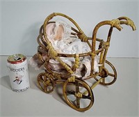 Rattan Doll Carriage Decor W/ Doll Included