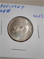 1967 Canada Unc Centennial Silver Quarter
