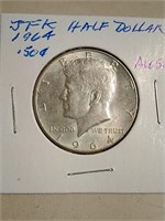 1964 US 90% Silver Kennedy Half Dollar AU50