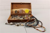 Costume Jewellery incl Watches & Wooden Box
