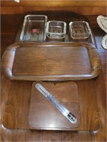 Vintage Trays with Dishes and Small Cutting Board