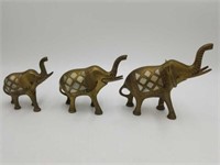 Brass Elephant Figurines W Mother Of Pearl Inlay