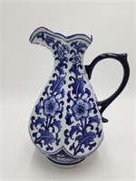 Vintage  Blue & White Floral Ceramic Pitcher