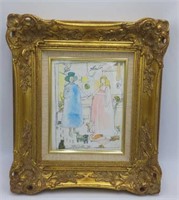Vtg Signed Artist Sketch With Watercolor C3A16