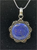 German Silver Necklace & Rings With Lapis Stones