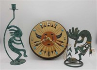 Native American Sand Clock & Pair Of Kokopelli 10B