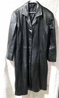 Vintage Black Leather Trench Coat 6 Buttons