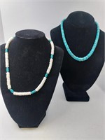 Lot of 2 Turquoise & Shell Necklaces