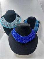 Beaded Blue Toned Necklaces lot of 3  L5