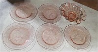 Lot Of 5 Vtg Pink Glass Plates & Bowl HB17A3