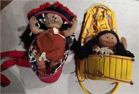 Vtg 2 Native American Fabric Baby Dolls .4B1A