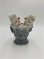 Antique 1870's Porcelain Majolica Kittens In Vase