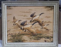 Vtg 3 D Fabric Geese Picture Framed.C3A11