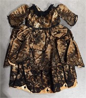 Handmade French Doll Dress Gold W/Black Lace.11W3F