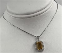 1.60 Ct Citrine Diamond Necklace Earring Set 14 Kt