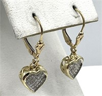14 Kt .70 Ct Diamond Heart Leverback Earrings