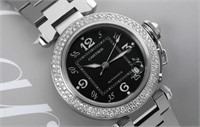 Cartier Pasha Black Dial 2.50 Ct Diamond Watch