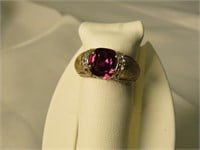 14k Yellow Gold Raspberry garnet & Diamond Ring