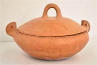 HANDLED POTTERY COVERED DISH - 12.25" DIAM X 8" H