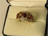 14K Yellow Gold Garnet & Diamond Ring