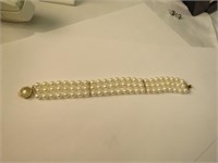 14K Yellow Gold Triple Strand Pearl Bracelet