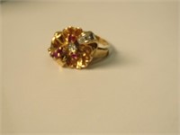 14K Yellow Gold Diamond & Ruby Ring